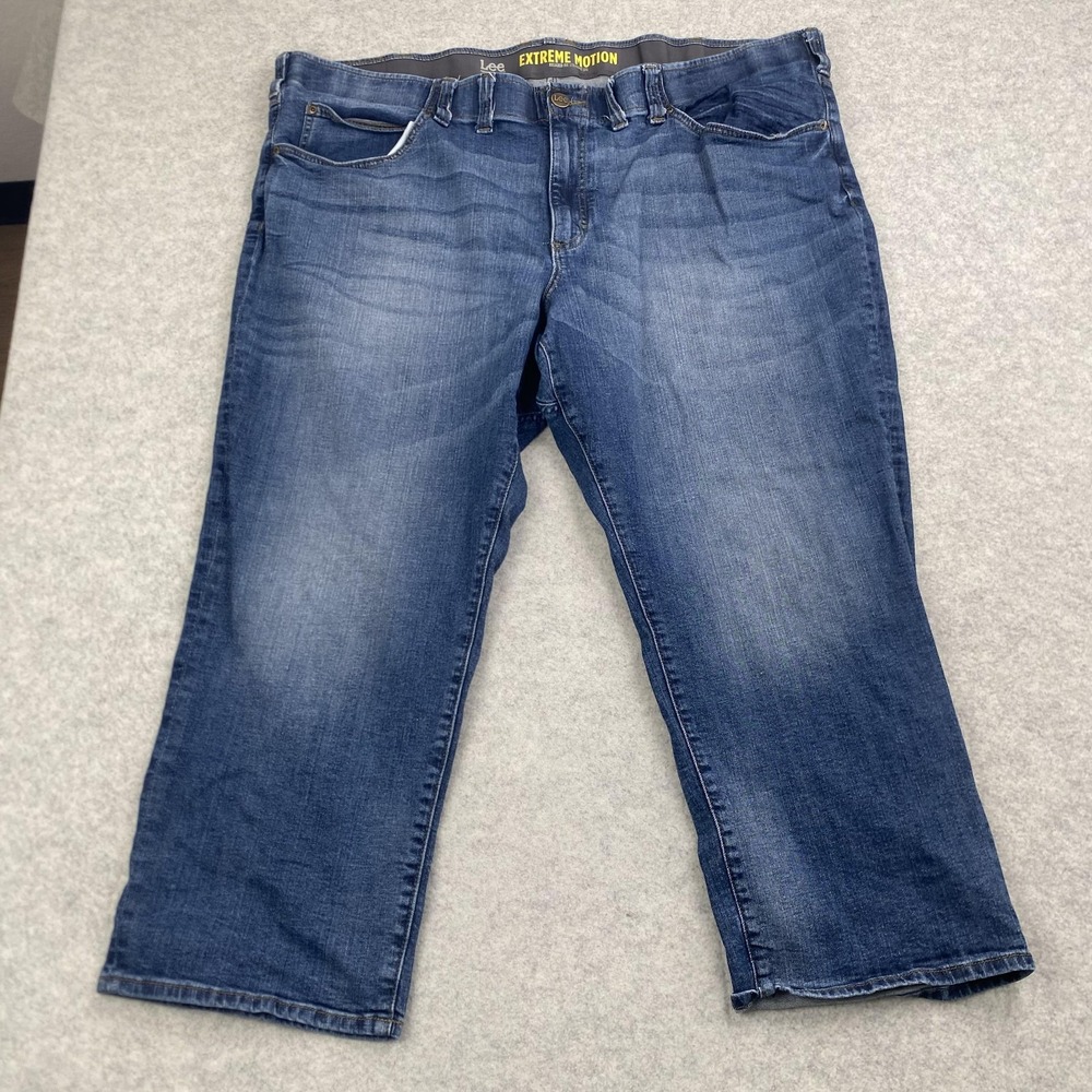 Lee Extreme Motion Jeans Mens 50x28 (49x25) Blue Relaxed Straight Leg Denim